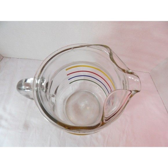 Retro Pitcher Anchor Hocking Fiesta  Glass Ice Lip Primary Rainbow Stripe 72 Oz - Picture 9 of 12